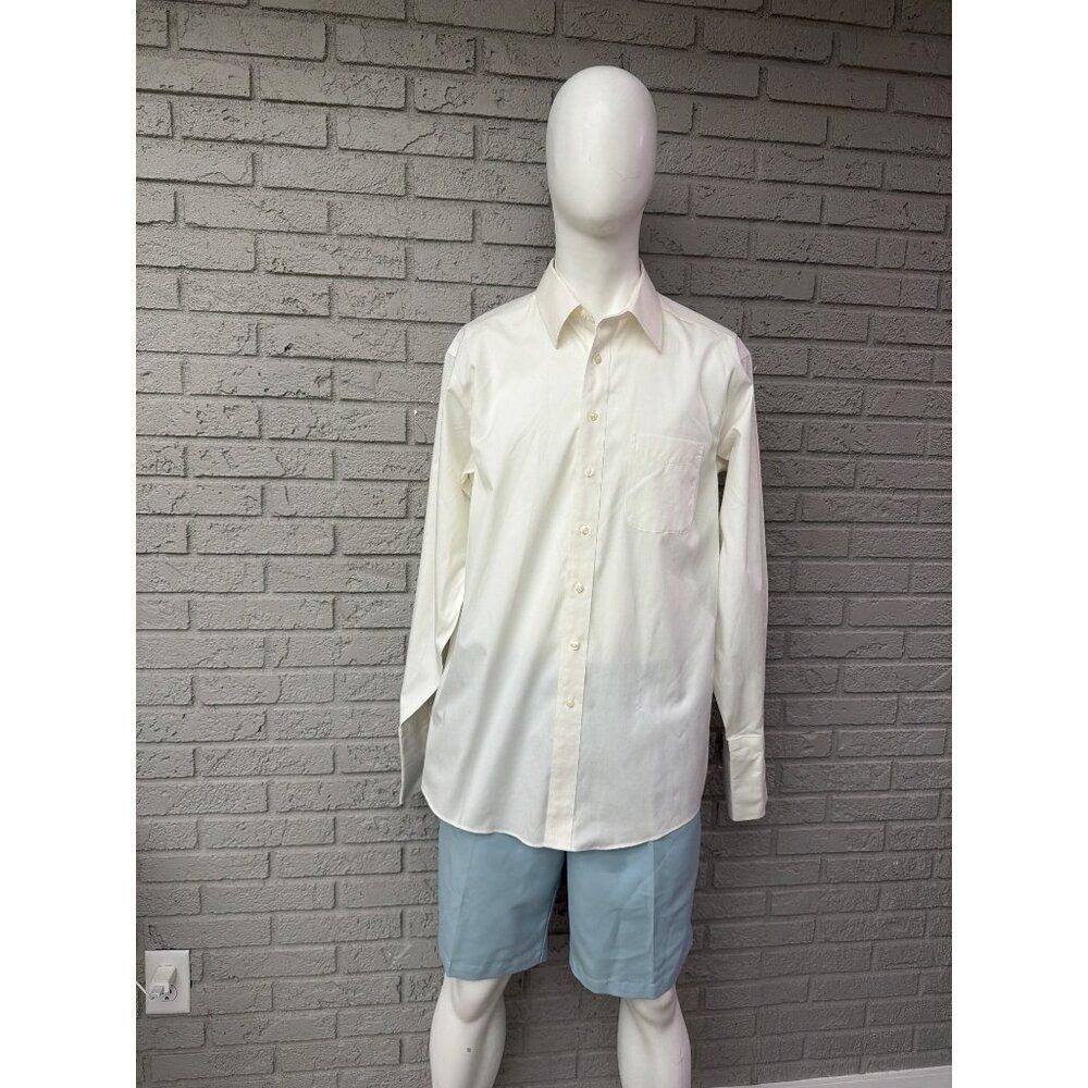Round Tree & Yorke Fitted Non-Iron EZ Wash Men’s White Long Sleeve Shirt Size 16